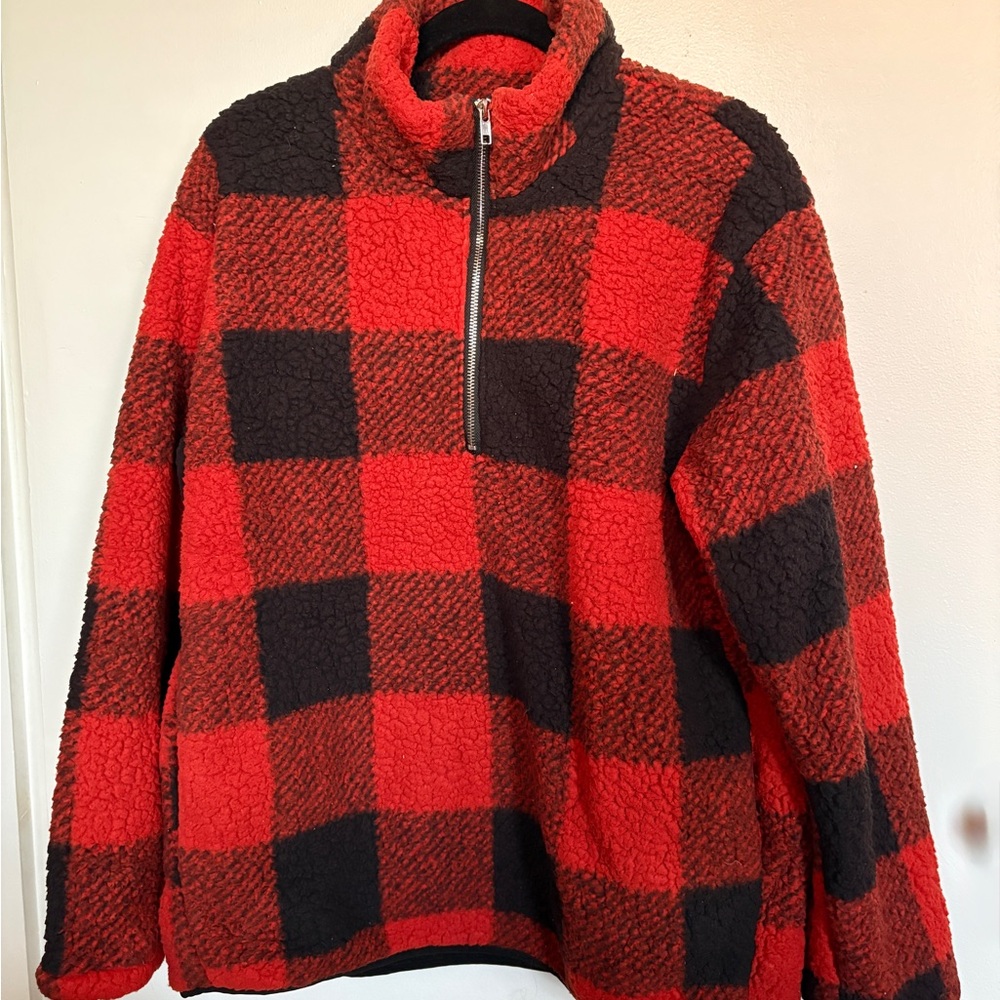 Women’s Red and Black Plaid Women's Fleece Hoodie